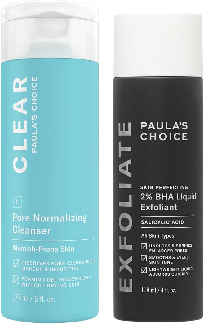 Paula’s Choice‌ Reinig + Zuiveren – CLEAR Gezichtsreiniger & 2% BHA Liquid Exfoliant – Verwijdert Onzuiverheden en Mee-eters Die de Poriën Verstoppen – met Salicylzuur – Gemengde Tot Vette Huid