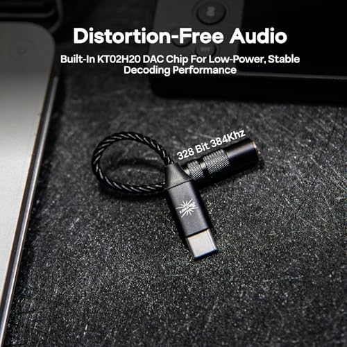 Image of Linsoul Kiwi Ears AD1 Type-C to 3.5mm Female Headphone DAC Adapter Cable, USB C to Aux IEM Dongle with KT02H20 Chip, High Res 32bit /384kHz, CTIA-Standard for iOS /Android /Windows Smartphones (Black)
