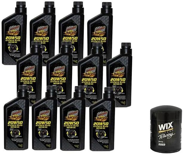 Speedway Motors Champion Racing Synthetic Engine Oil 20W50 12 Quart Case with Wix Spin On Oil Filter High Zinc ZDDP Dyno Proven Racing Protection