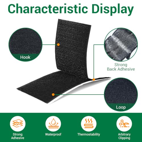 Image of 18 Sets - 2x4 inch Hook and Loop Tape Strips with Adhesive, Nylon, Black | Hook and Loop Self Sticky Double Sided Heavy Duty Strips, Sticky Back for Adhesive Tape for Home Office School & Crafting