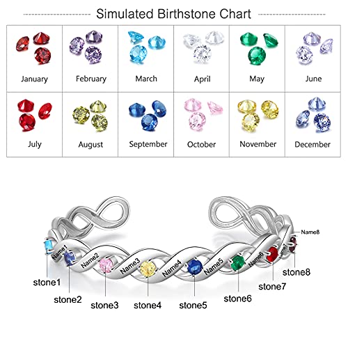 Personalized Mothers Bangle Bracelet With 8 Simulated Birthstone Engraved Names Bracelet For Women Infinity Relationship Promise Jewelry Gift For Grandma (8 Stones) #TOP1