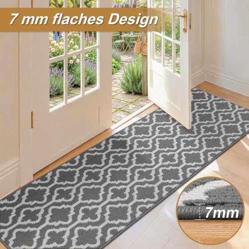 SHACOS Teppich Läufer Flur Waschbar 60x240 cm, Teppichläufer Lang, Grau – Ansicht 5