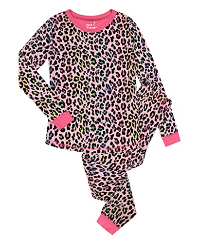 Just Pajamas Girls Pajamas Set 6 Piece Soft Snug Fit Sleepwear Set Long Sleeve Sleep Shirts And Pants For Toddlers And Big Girls (Pink Leopard-Blue-Light Blue, 14) #TOP6