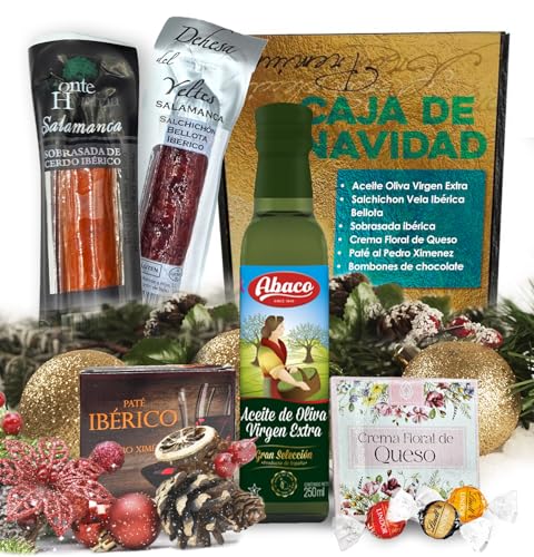 Cesta Navidad Gourmet S para Regalar | Perfecta para Regalos de Empresa | Aceite de Oliva Virgen Extra, Salchichón y Sobrasada Ibérica, Pate al PX y Crema Queso Floral Cesta Navidad Gourmet S para Regalar | Perfecta para Regalos de Empresa | Aceite de Oliva Virgen Extra, Salchichón y Sobrasada Ibérica, Pate al PX y Crema Queso Floral