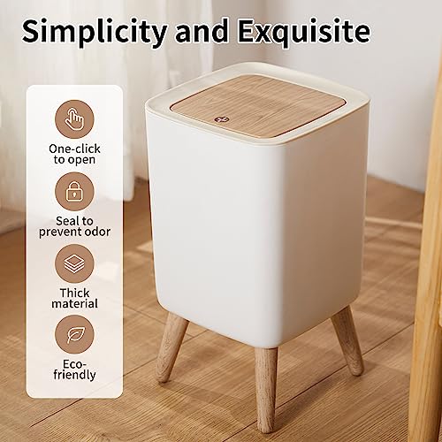 Image of WanWanKa Trash can 2.6 Gallon，Dsektop Garbage can 0.5 Gallon (2 Pieces) Mini Trash can with Press top Lid, Nordic Modern Waste Basket, Office, Outdoor，Dog Proof Trash can(White)