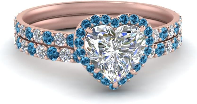 Choose Your Gemstone Heart Halo Prong Studded Diamond CZ Wedding Set Rose Gold Plated Heart Shape Wedding Ring Sets Minimal Modern Design Birthday Gift Wedding Gift US Size 4 to 12