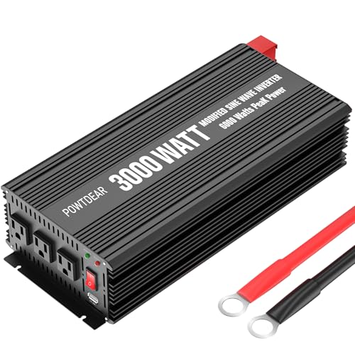 Image of POWTDEAR Power Inverter 3000 Watt, Power Converter 3000W DC 12V to 110V AC Car Inverter with 2.4A USB Ports 3 AC Outlets, Black