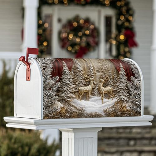 Coperture magnetiche per cassette postali con cervi, pini invernali, neve, Natale, oro, decorazione per esterni e giardino, 53 x 64 cm
