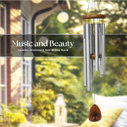 Image of Memorial Wind Chimes Gifts, Sympathy Gift Baskets, Bereavement Gift Idea, Grief, Sympathy Gifts for Loss of Loved One Husband Wife, Miscarriage Gifts for Mothers - Silver