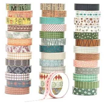 YUBBAEX 40 Rolls Basic Washi Tape Set with Cute Printed Patterns