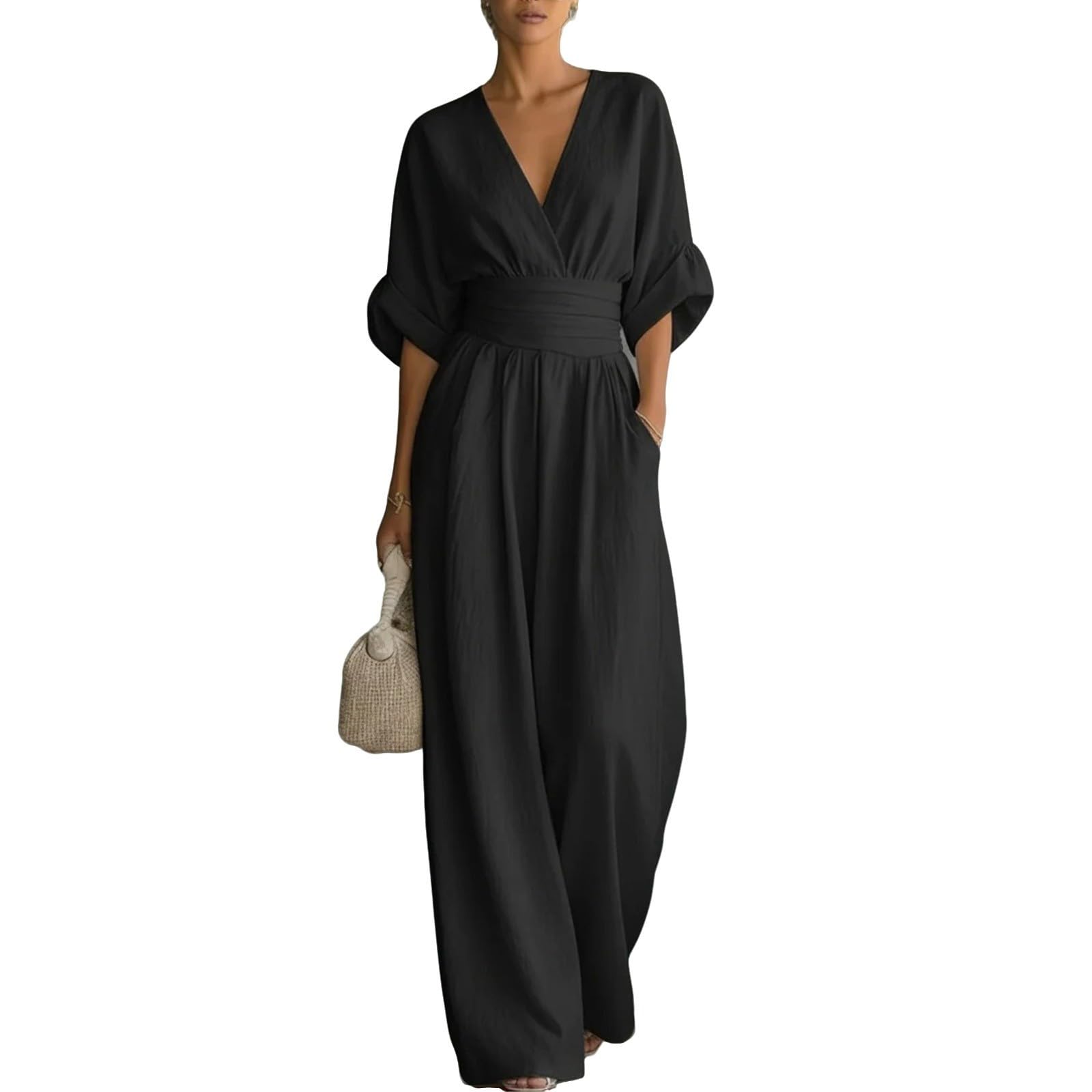 Mono para mujer, elegante, festivo, con cuello en V, traje de negocios