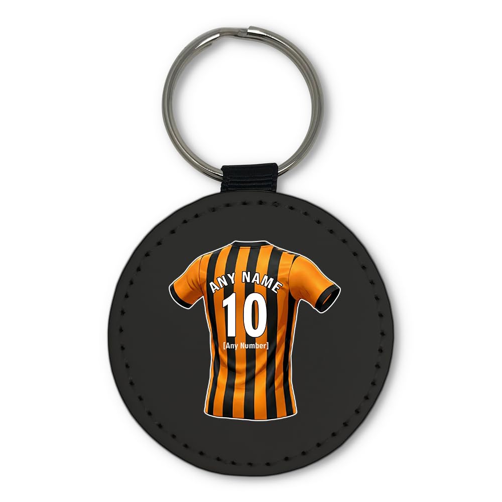 UNIGIFT Personalised Gift - Kingston upon Hull Fan Black Round Keyring (Amber and Black Football Jersey Design) Custom Name Keychain - East Yorkshire HU3 Club