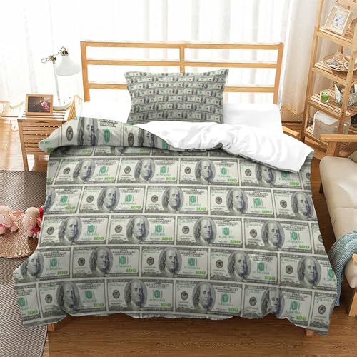 Parure de lit microfibr 3 pièces motif dollar avec fermeture éclair