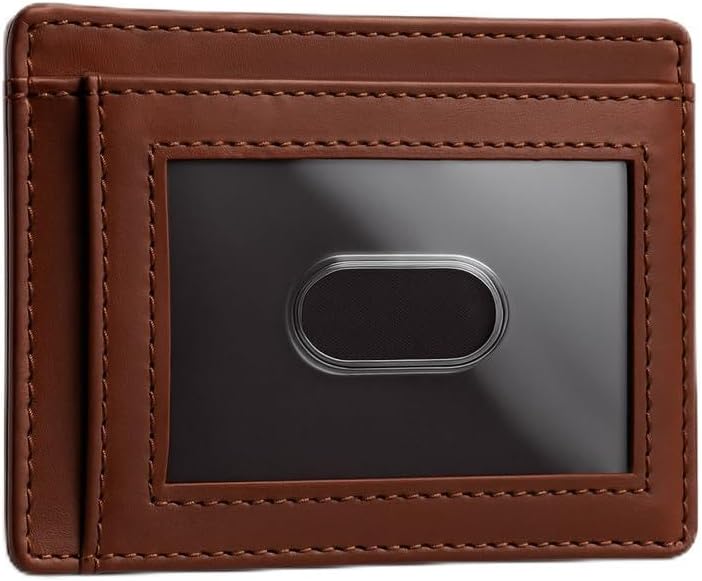 Slim Leather Wallet for Men & Women – Minimalist Front Pocket Card Holder, Small Money Clip Wallet, Genuine Leather Credit Card Case (Tan)