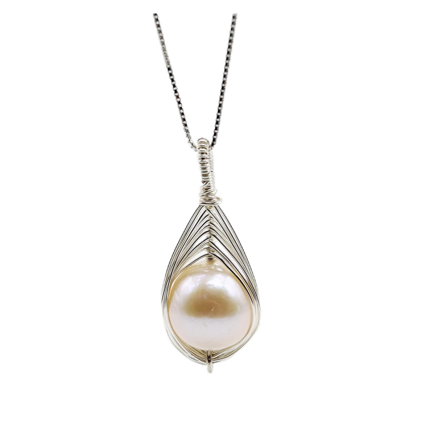 Collana con ciondolo da donna, perla d'acqua dolce bianca naturale, argento sterling 925, gioielli fatti a mano e personalizzati Collane da donna