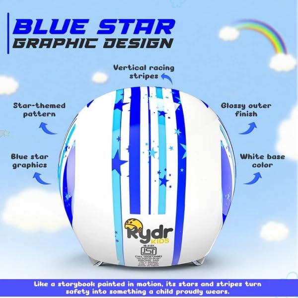 Image of Rydrkids Star S Peak - Kids Motorcycle Helmet with Visor & Peak - Size S 3 to 7 Years, Lightweight & Adjustable Safety Helmet for Boys and Girls