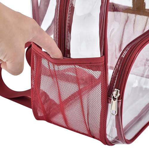 Image of Busiuw Clear Backpack for Stadium Events Clear Backpack 12x12x6 with Front Pocket for Concert Sport Fashion Women Backpack Events Work Travel(Rose red)