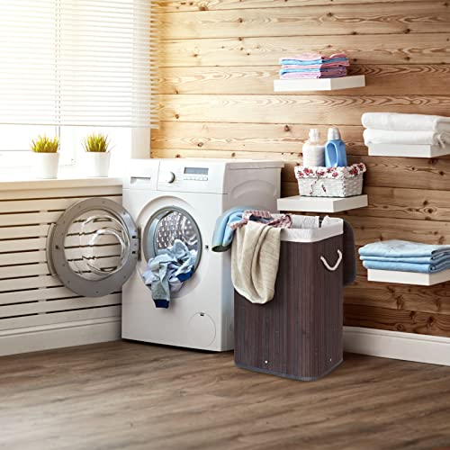 Laundry Hamper With Lid By Miss Tanlow, Eco-Friendly Natural Bamboo Woven Slim Laundry Basket, Removable Bag, Large Capacity Of 72L, (Brown) #TOP6