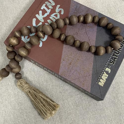 Handcrafted Farmhouse Wooden Decorative Beads Garland Table Tray Boho Wood Beads with Tassel Small Rustic Antique Decor for Home and Events (Dark Walnut)