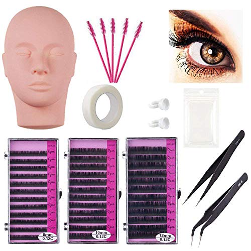 False Eyelashes Extension Practice Exercise Set for Professional Flat Mannequin Head Lip Makeup Training and Eyelash Graft(No Contain Glue)
