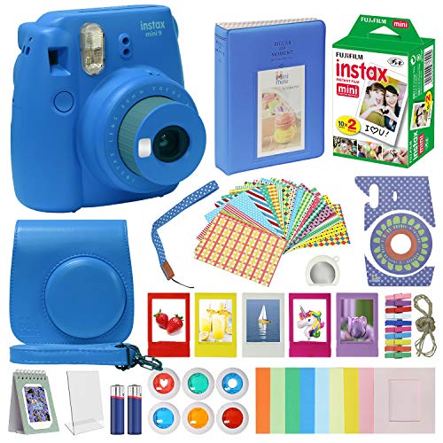 Fujifilm Instax Mini 9 Camera Cobalt Blue Accessory kit for Kids Fuji Instax