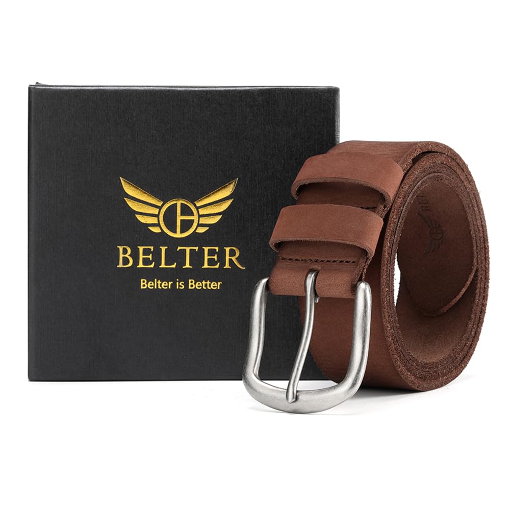 BELTER Cinturón para Hombre de Cuero Genuino Jean Cinturón Hombre 38mm - Caja de Regalo - Negro y Marrón
