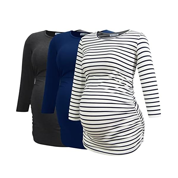 Smallshow Damen Umstandsmode Tops 3/4 Arm Tunika Schwangerschaft Kleidung Shirt 3er Pack