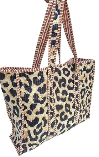 Bolsa Tote de Algodón con Estampado Leopardo y Acolchado miniatura 3