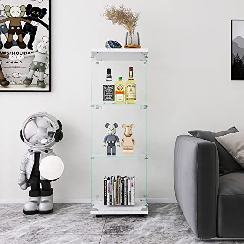 Fanyushow 3-Shelf Glass Display Cabinet With Door, Upgraded Quick-Install Style Curio Cabinets 4Mm Tempered Glass Floor Standing Bookshelf For Bedroom, Living Room 49.1”X 16.7”X 14.3” White #TOP24