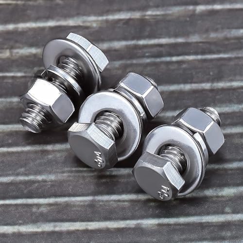 Image of (10 Sets) 1 /4-20 x 3 /4 inch Hex Bolt and Nut Kit, 304 Stainless Steel (18-8), Fully Threaded, Flat & Lock Washers Included