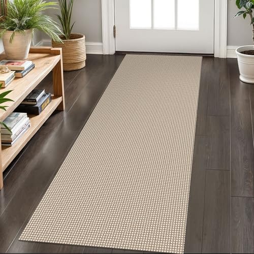 KOZYFLY Runners for Hallways 2x6 ft Washable Kitchen Runner Non Slip Rubber Backed Hall Runners Cotton Entryway Runner Rugs Floor Carpet for Indoor Backdoor Bedroom Kitchen, Ivory/Khaki