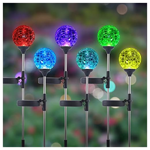 WNP Solar Outdoor Lights,Color-Changing Solar Garden Glass Globe Lights,6 Pack Decorative Solar Powered Stake Ball Light for Yard,Waterproof Decor Solar Pathway Lights for Christmas Decoration