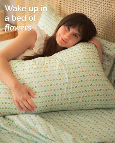 Image of Full 4 Piece Floral Sheet Set - Soft, Breathable & Cooling - Tile Garden