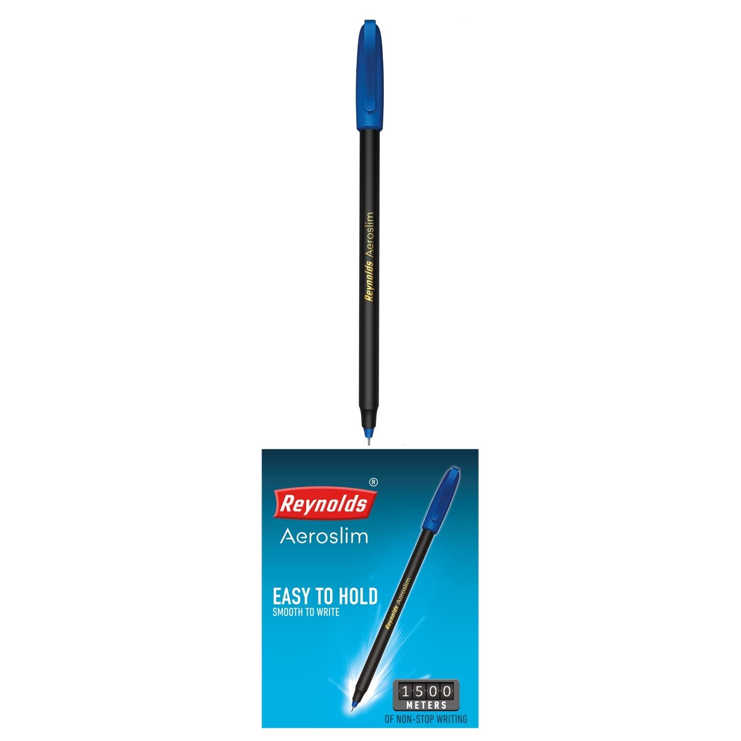 ReynoldsAEROSLIM 15 CT BLUE I Lightweight Ball Pen With Comfortable Grip for Extra Smooth Writing I School and Office Stationery | 0.7mm Tip Size