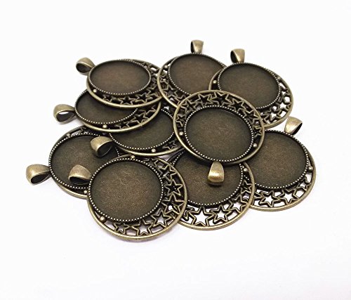 Honbay 10Pcs Moon And Star Design Round Picture Frame Charm Pendants Trays Photo Making Accessory (Bronze) #TOP1