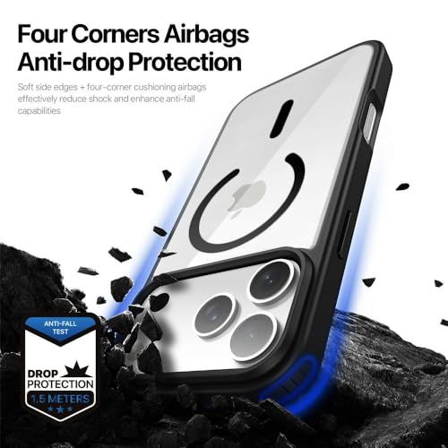 Image of DIZORO Compatible iPhone 17 Pro Case,(Compatible with MagSafe) Non Yellow Military-Grade Drop Protection & Hard PC Back Cover Slim Transparent Anti-Scratch Shockproof Phone Case (Black)