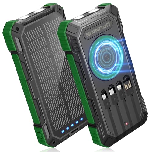 Image of BLASOUL Solar Power Bank,49800mAh Wireless Portable Phone Charger with Built-in 4 Cables,22.5W Fast Charging External Battery Pack USB-C Port for iPhone,iPad,Android,Perfect for Hiking,Camping(Green)