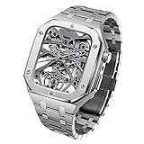 JUSUTEK 高級 コンパチブル Apple Watch バンド ケース 鎧スチールベルト 44MM シリコーン バンド ガラス スクリーン プロテクター 頑丈なメタル 耐久性 耐衝撃 カバー付き コンパチブル iWatch Series 6/SE/5/4対応 44mm ヘビー デューティ メタル ケース ストラップ メンズ 完全 保護 カバー (44MM, 銀鋼)