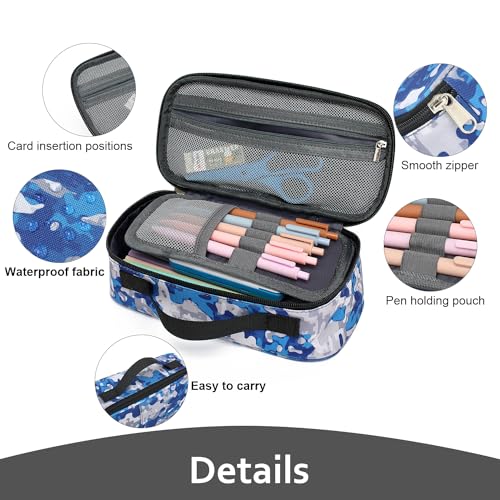 Image of XQXA Large Capacity Pencil Case Multi-Slot Pencil Pouch Durable Pencil Box Portable Makeup Bag with Handle for Office