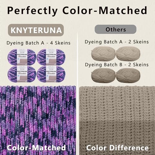 Image of #6 Super Bulky Blanket Yarn for Crocheting - 4 Skeins(Each 10.5oz /300g, 220yds /201m), Chunky Chenille Thick Plush Big Soft Yarn for Crocheting Knitting Blankets, Purple & Blue & Yellow
