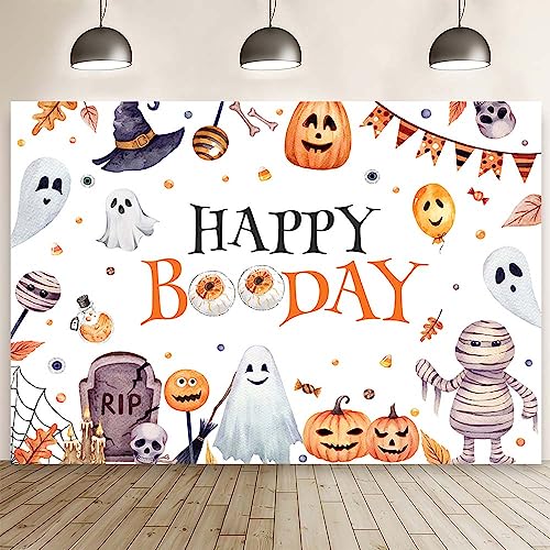 Toile de fond Halloween Happy Booday avec citrouille et fantôme mignon