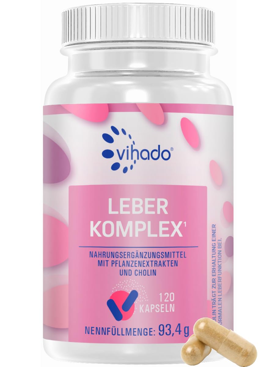 Vihado Leber Komplex Plus Mariendistel Kapseln Hochdosiert - 80% Silymarin, Artischocken, Löwenzahn, Curcuma, Desmodium Und Cholin Für Die Leber Kur, 120 Kapseln