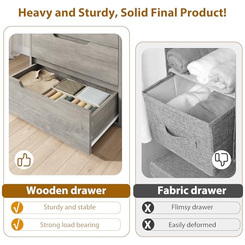 GarveeHome 5 Dresser for Bedroom, 50" Tall Dresser, Freestanding Vertical Drawer with Storage, Wooden Closet Chest Storage for Living Room, Hallway, Entryway, Ash Grey