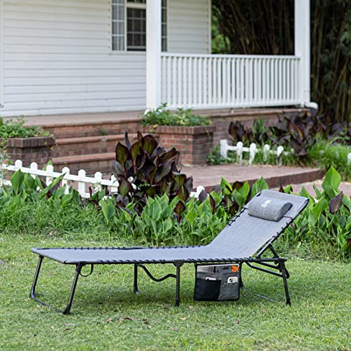 Coastrail Outdoor Opvouwbare Chaise Lounge Compact Lounge Chair 4 Position Recline, Patio Lounge met zakken en kussen voor comfort, breed ontwerp voor strand, bruinen, gazon, ondersteunt tot 400 lbs, grijs - Afbeelding 3
