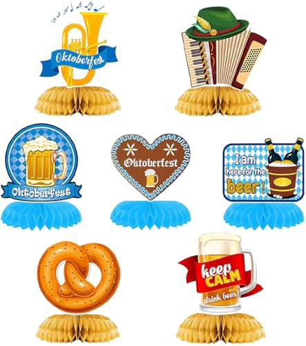 TAKONE Oktoberfest Deko 7 Stück 3D Bienenwabe Tischdeko Blau Weiß Bierfest Wiesn