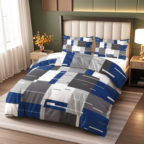 Housse de couette 155x220 graphismes patchwork modernes gris marine - 2