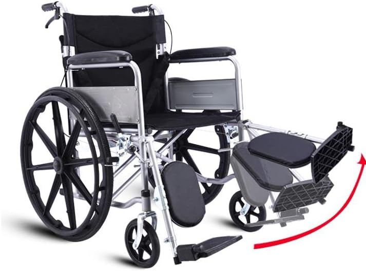 COOLBABY Thickened Steel Pipe Elderly Wheelchair Foldable Lightweight Disabled Wheelchair, Armrest + Leg Adjustable, With Handbrake (Black)