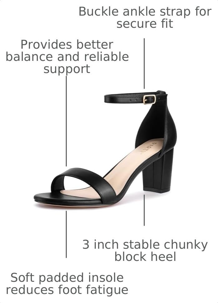 Image of PARTY Women's Chunky Block Heels Open Toe Ankle Strap 3 Inch Heeled Sandals Comfortable for Wedding and Prom
