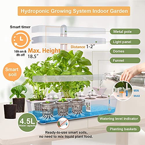 GrowLED 10-Pod Indoor Garden Germination Kit, Hydroponic Growing System, Food Grade Material Indoor Herb Garden, Nutrients Pre-Set Smart Soils Included, Automatic Timer, Height Adjustable (No Seeds)