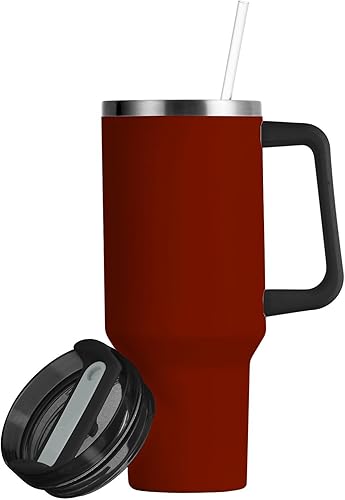 Miniatura 2 de Cinnabar - Botella de agua de boca ancha al vacío rojo con correa con pajilla, resistente a fugas, taza de café decorativa de viaje para el hogar,